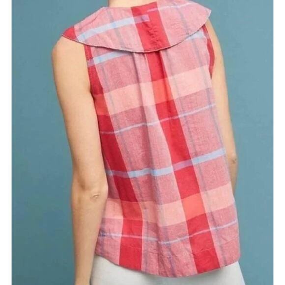 Isabella Sinclair Anthro Andover Cottage Camp Red Plaid Blouse Medium - Picture 8 of 11